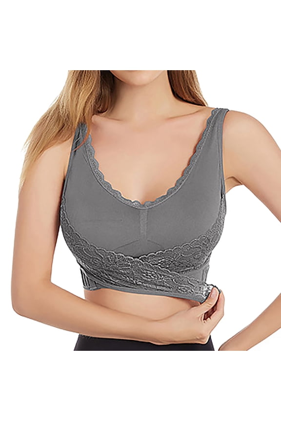 Womens Front Closure Bra Racerback Plus Size Unlined Underwire Full Coverage Bras, M, Grey