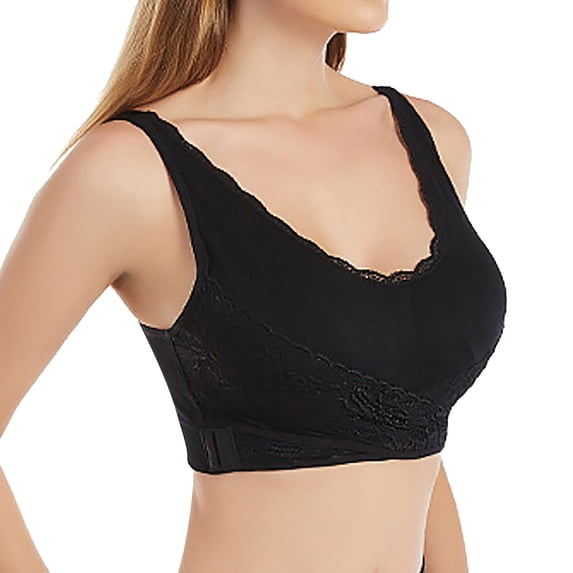 Womens Front Closure Bra Racerback Plus Size Unlined Underwire Full Coverage Bras, XXXL, Black