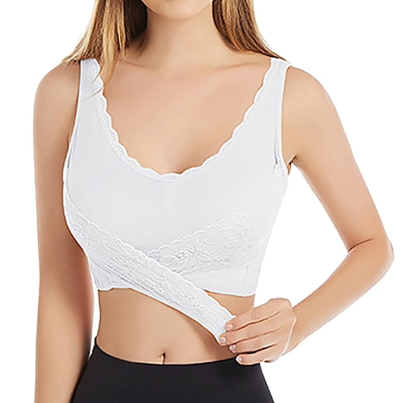 Womens Front Closure Bra Racerback Plus Size Unlined Underwire Full Coverage Bras, XXXL, White