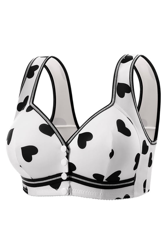 Womens Front Closure Bra Wireless Comfort Bra Black Heart Print Soft Stretch Bra Plus Size Post Surgery Nursing Bra Daily Wear 36-50,Size 50