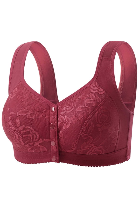 Womens Front Closure Bras, Daisy Bras for Older Women No Underwire Snap Front Bra Front Closing Bras Push Up Bra Plus Size Front Button Everyday Bra L-4XL 