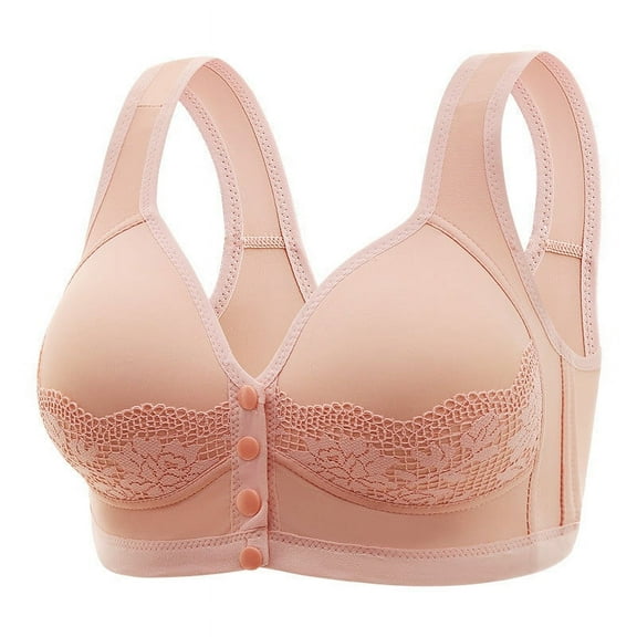 Womens Front Closure Bras, Everyday Cotton Snap Lace Bras - Womens Front Close Builtup Sports Push Up Full Coverage Wire Free Bra Sexy Lace Embroidered Bras S-3XL Womens Bras Clearance under $5