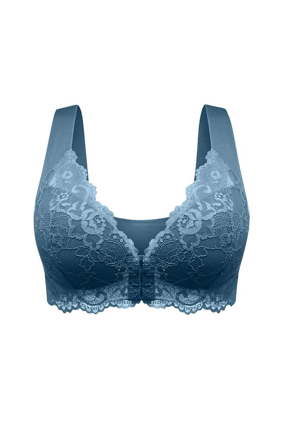 Womens Front Closure Bras, Front Closure Lace Bras for Women Posture Smooth Back Wirefree Bra Wide Strap Seamless Brassiere S-2XL