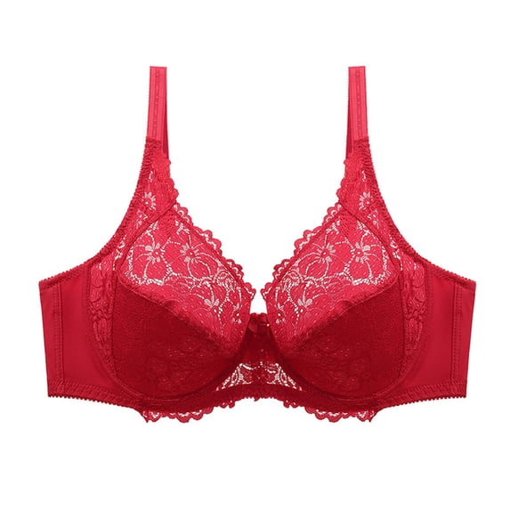 Womens Front Closure Bras Lace with Steel Solid Color Double Breasted Push Up Bra V-Neck Padded Bra Feature Hook and Eye Closure Demi & Balconette Bra Style Y-340 , Red S