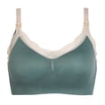 thumbnail image 1 of Womens Front Closure Bras Plus Size Pullover Bra Everyday Underwear Solid Color Lace Thin Bra V-Neck Pullover Bra Feature Hook and Eye Closure Training Bra Style Y-49 , Green M, 1 of 1