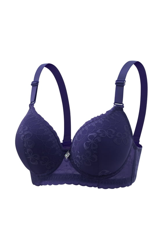 Womens Front Closure Bras Push Up Breathable Full Support Wide Back Support and Lift Bras Plus Size No Underwire Comfort Everyday Bra Printed Breathable Cotton Bras for Older Women Blue 42