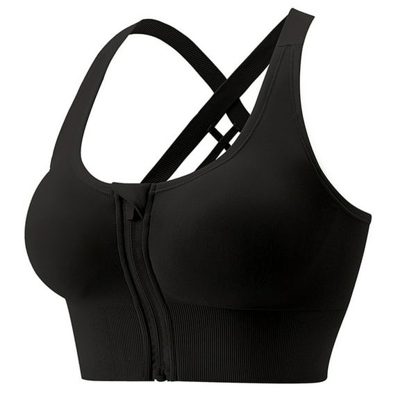 Womens Front Closure Sports Bras, Zip Front Post-Surgery Bra Womens Wireless Sports Bras Padded Strappy Full Support Workout Yoga Exercise Athletic Bras S-XL