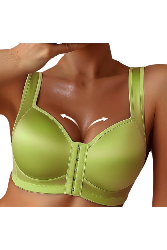Womens Front Closure Wireless Bra Seamless Comfort T-Shirt Padded Bra Nylon Spandex Green S-XXL,Size 2XL