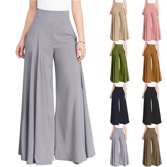 Womens Front Pleated Skirt Wide Leg Palazzo Pants High Waist Smooth Drapey Plus Size Pants Flowy Loose Fit Office Work Casual Pants , #03 Gray, XXL