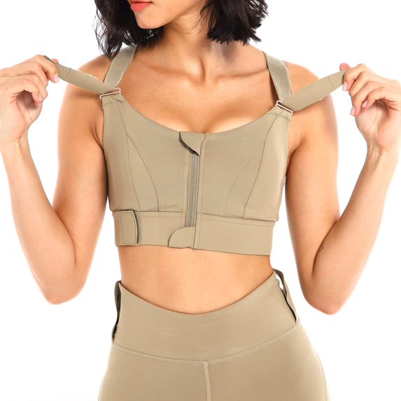 Womens Front Zip High Impact Sports Bra, Full Adjustable Straps Buttery Soft Workout Marathon Tops