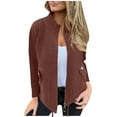 thumbnail image 1 of Womens Front Zip Jacket No Hood Solid Long Sleeve Woolen Dressy Casual Fall Zipper Coat with Pockets (S, Brown), 1 of 4