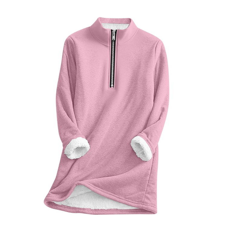 Womens Front Zip Long Tops with Sherpa Lined Thick Warm Tunic