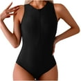 thumbnail image 1 of Womens Front Zipper Swimsuit Tummy-Control One Piece Bathing Suits Cutout Open Back Athletic Swimwear Black, XXL, 1 of 5