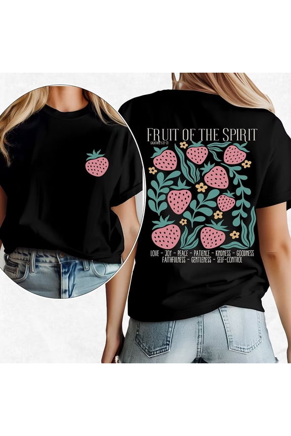Womens Fruit of the Spirit Galatians 5:22-23 Print Tshirt Bible Verse Graphic Tees Short Sleeve Casual Christian Tops Faith Based Shirts for Daily Outfits Black,4XL