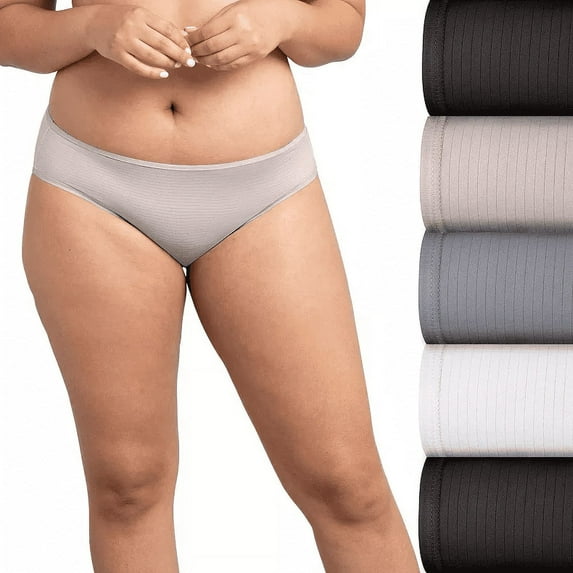 Womens Fruit of the Loom Breathable Self stripes Bikini Panties 5 Pack