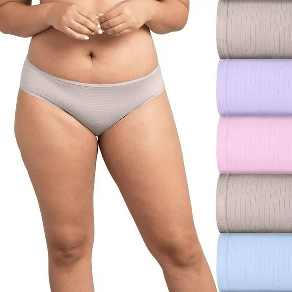 Womens Fruit of the Loom Breathable Self stripes Bikini Panties 5 Pack