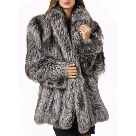 Womens Fuax Fur Coat Winter Warm Faux Fur Parka Jacket Thick Plus Size Outerwear Overcoat Black & White L