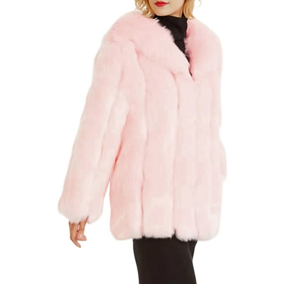 Womens Fuax Fur Coat Winter Warm Faux Fur Parka Jacket Thick Plus Size Outerwear Overcoat Pink XL