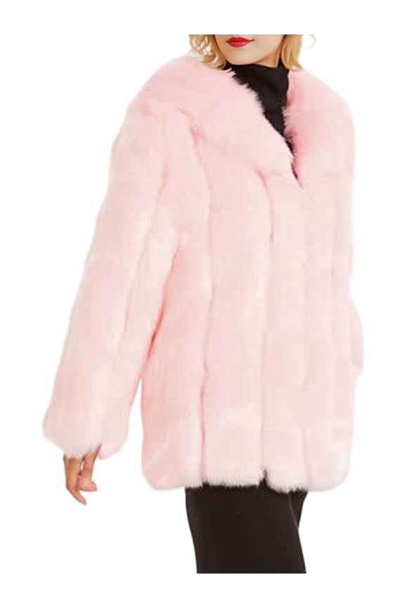 Womens Fuax Fur Coat Winter Warm Faux Fur Parka Jacket Thick Plus Size Outerwear Overcoat Pink XL