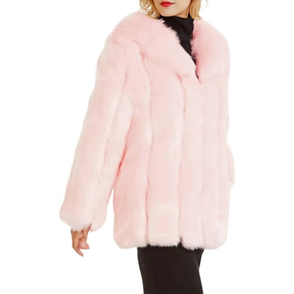 Womens Fuax Fur Coat Winter Warm Faux Fur Parka Jacket Thick Plus Size Outerwear Overcoat Pink XL
