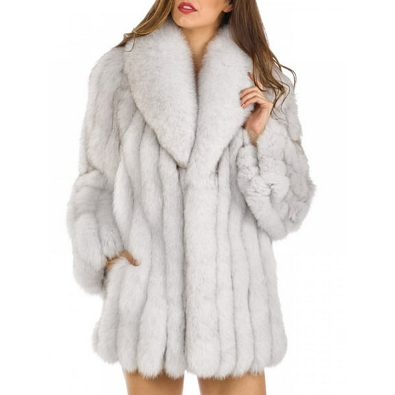 Womens Fuax Fur Coat Winter Warm Faux Fur Parka Jacket Thick Plus Size Outerwear Overcoat Silver Fox Color 4XL