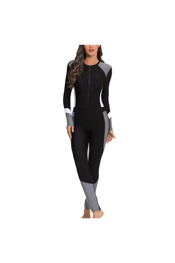 Womens Full Body Rash Guard Swimsuits Long Sleeve One Piece Bathing Suit Zip Front Diving Surfing Swimwear