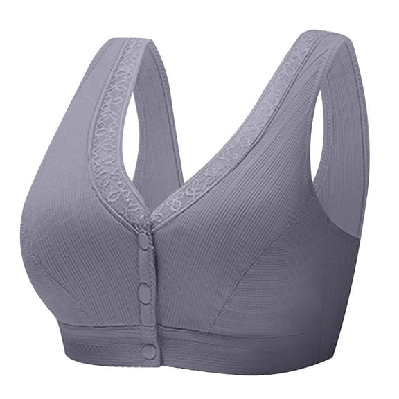 Womens Full Coverage Bras, Daisy Bras for Older Women Comfy Front Closure Button Breathable Bras Plus Size No Underwire Push Up Bra for Seniors M-4XL