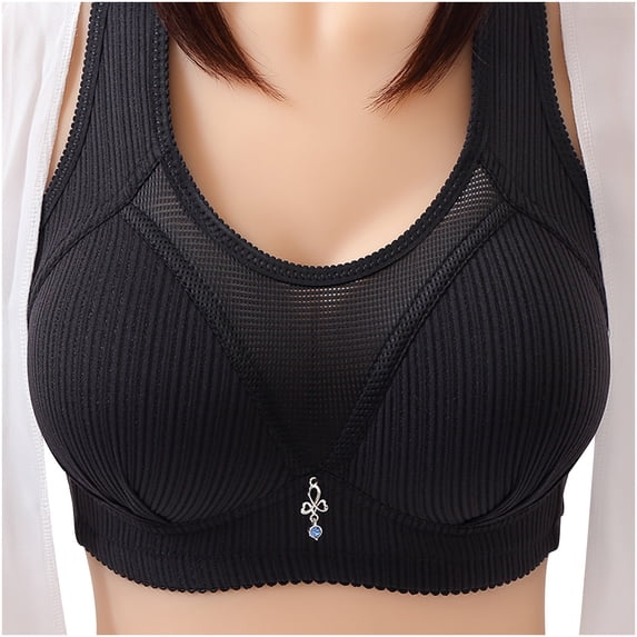 Womens Full Coverage Bras, Wireless Bras for Women No Underwire Supportive Mesh Crossover Bra Seamless Push Up Wide Strap Everyday Bralettes M-3XL Womens Bras Clearance under $5