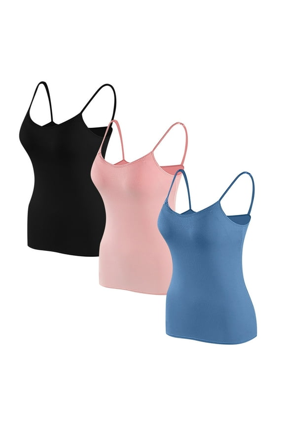 Womens Full Coverage Bras, Womens Shelf Bra Camisole Tops Adjustable Spaghetti Strap Cami Tank Cotton Undershirts 3 Pack S-XL