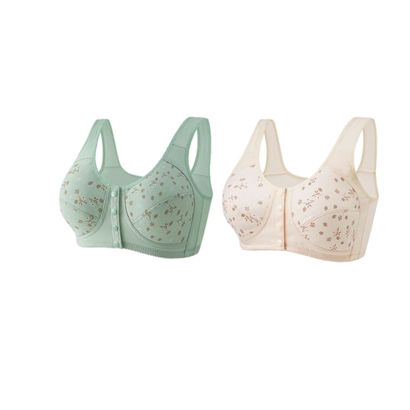 Womens Full Coverage Daisy Bras, 3 Pack Elderly Women Button Front Closure Bras Seamless Cotton Everyday Soft Cup (no Pads) Bras S-3XL