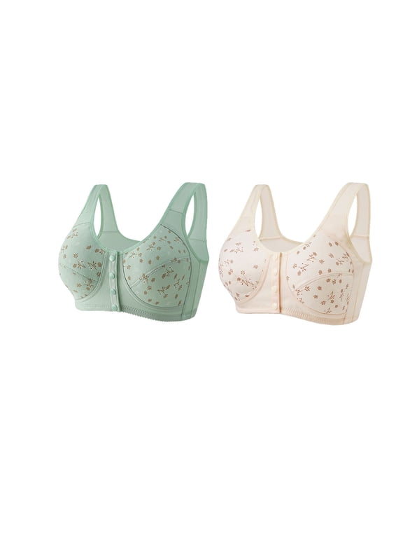 Womens Full Coverage Daisy Bras, 3 Pack Elderly Women Button Front Closure Bras Seamless Cotton Everyday Soft Cup (no Pads) Bras S-3XL