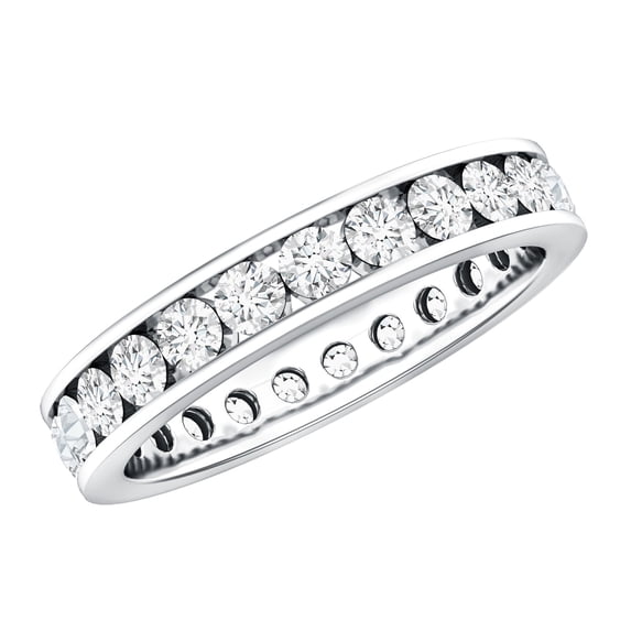 Rosec Jewels Certified Moissanite Eternity Ring for Women - Moissanite Wedding Band - D-VS1 Quality, 10K White Gold, US 7.00