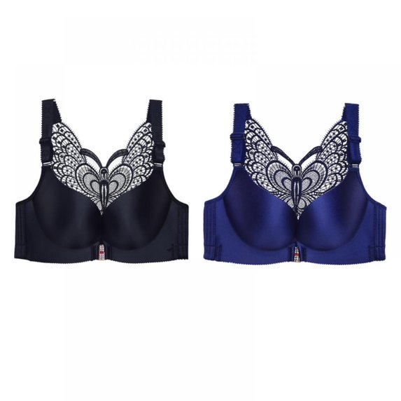 Womens Full Figure Beauty Back Smoothing Bra No Underwire - Butterfly Beauty Back No Trace Gathering Large Size Ultra Thin Soft Comfortable Breathable Bra(2-Packs)