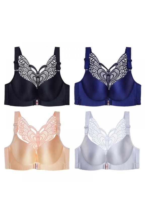 Womens Full Figure Beauty Back Smoothing Bra No Underwire - Butterfly Beauty Back No Trace Gathering Large Size Ultra Thin Soft Comfortable Breathable Bra(4-Packs)