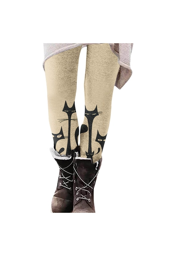 Womens Full-Length Pants Women Halloween Leggings, High Waisted Stretchy Yoga Pants, Funny Print Workout Athletic Loungewear Tights S-131 Khaki S