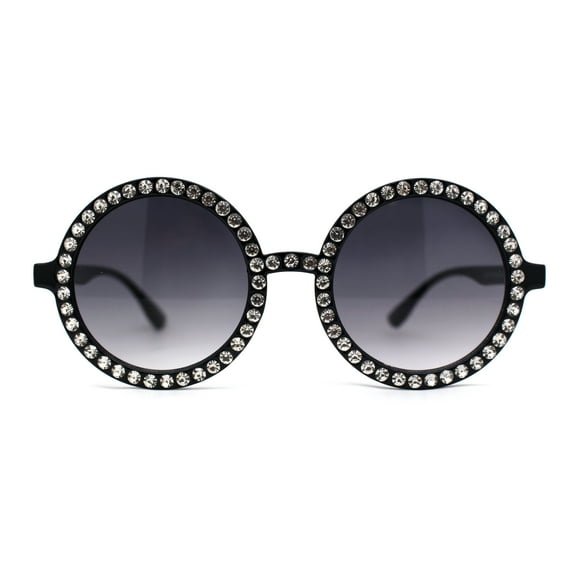Womens Full Rhinestone Wizard Round Circle Lens Plastic Sunglasses Black Clear Smoke