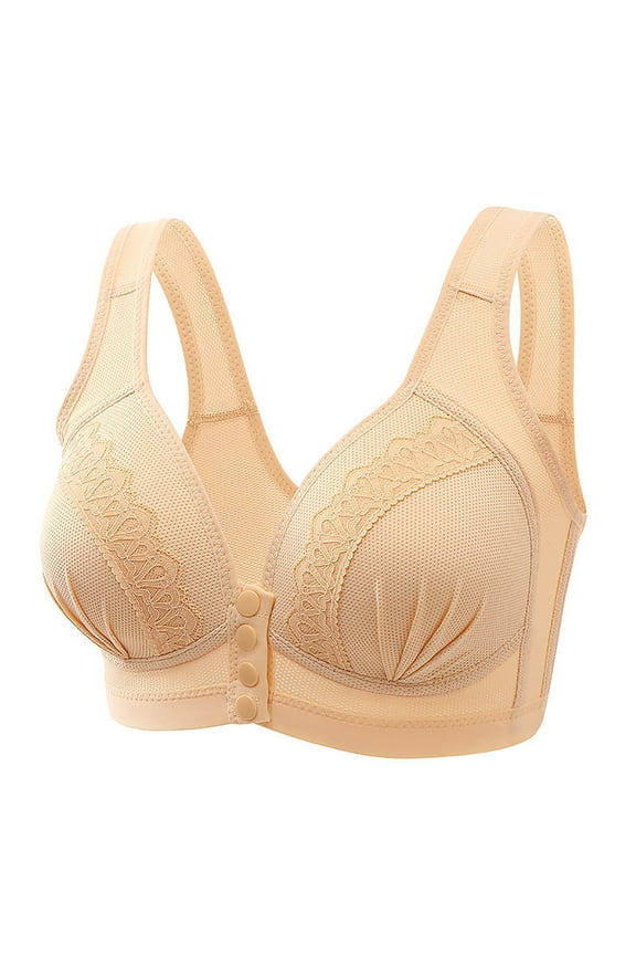 Womens Full Support Bras, Front Button Closure Bras for Older Women Convenient Wireless Seamless Comfort Post Surgical Mastectomy Bra Full Coverage S-3XL