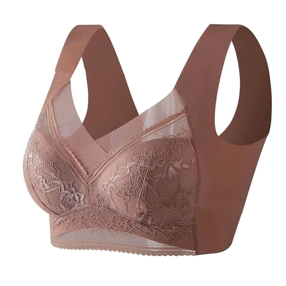 Womens Full Support Bras, Mesh Everyday Bras for Women, No Underwire Seamless Full Coverage Wireless Non-Padded Posture Correcting Bra with Wide Strap L-5XL