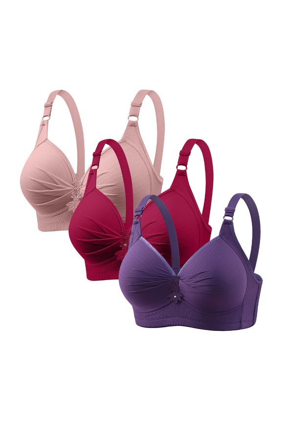 Womens Full Support Bras, Plus Size Push Up Bra for Women Hide Back Fat Smoothing Bra Full Coverage Seamless Underwire T-Shirt Bra 3 Pack S-5XL Mothers Day Gifts