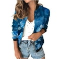 thumbnail image 1 of Womens Full Zip Bomber Jackets with Pockets Floral Print Long Sleeve Casual Fall Coat Outerwear Lightweight (2XL, Blue 01), 1 of 7