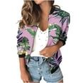 thumbnail image 1 of Womens Full Zip Bomber Jackets with Pockets Floral Print Long Sleeve Casual Fall Coat Outerwear Lightweight (L, Pink), 1 of 7