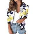 thumbnail image 1 of Womens Full Zip Bomber Jackets with Pockets Floral Print Long Sleeve Casual Fall Coat Outerwear Lightweight (M, White), 1 of 7