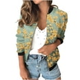 thumbnail image 1 of Womens Full Zip Bomber Jackets with Pockets Floral Print Long Sleeve Casual Fall Coat Outerwear Lightweight (XL, Yellow), 1 of 7