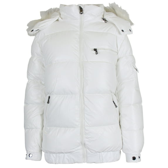 Womens Full Zip Heavyweight Bubble Jacket With Detachable Fur Hood (S-XL)