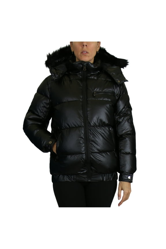 Womens Full Zip Heavyweight Bubble Jacket With Detachable Fur Hood (S-XL)