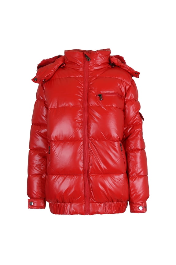 Womens Full Zip Heavyweight Bubble Jacket With Detachable Fur Hood (S-XL)