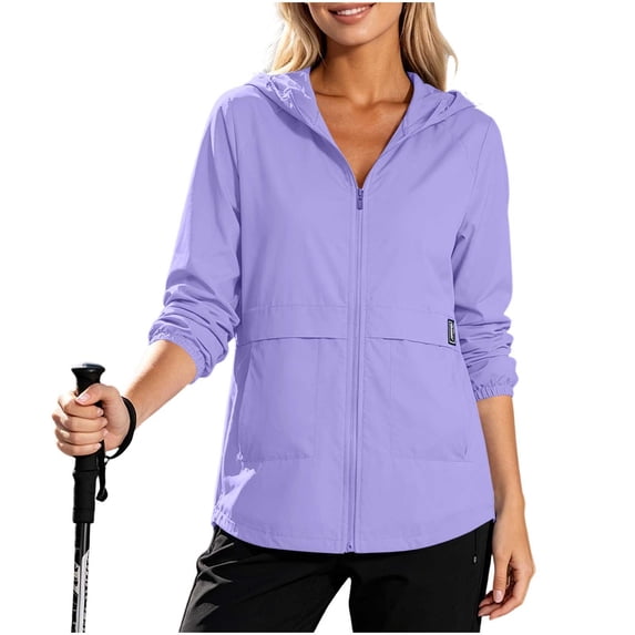 Womens Full Zip Hooded Jacket Breathable Lightweight Windbreaker Outerwear with Functional Side Pockets XL