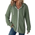 thumbnail image 1 of Womens Full Zip Hoodies, Fall Coats for Women Fashion Loose Fit Solid Color Long Sleeve Pullover Sweatshirts with Pockets, 1 of 6