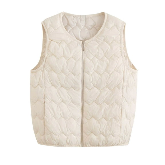 Womens Full Zip Quilted Vest Crewneck Sleeveless Lightweight Padded Coat Outerwear with Pockets Warm Winter Waistcoat (5XL, White)
