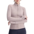 thumbnail image 1 of Womens Full Zip Running Track Jacket Workout Slim Fit Yoga with Thumb Holes Camel Color L, 1 of 9